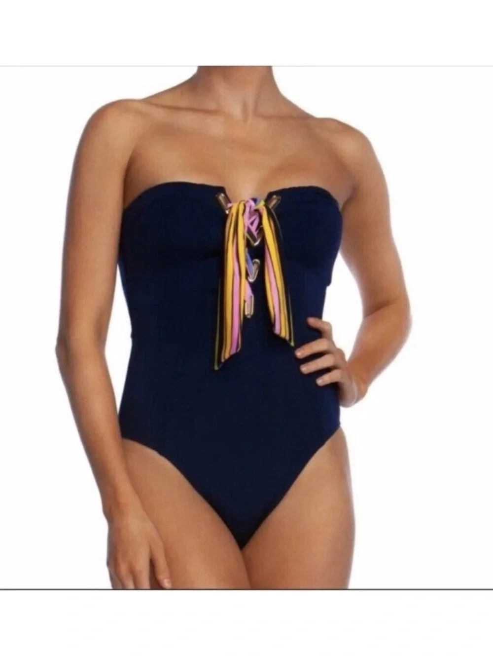 NWT $154 Sz 8 Trina Turk‎ Bal Harbour Solid Lace Up One Piece